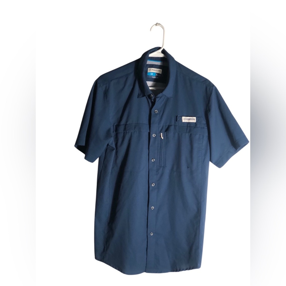 Magellan men’s blue short sleeve outdoor vented fishing shirt Sz Small